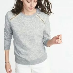 Lace Shoulder Heather Grey Relaxed Vintage Style NWOT